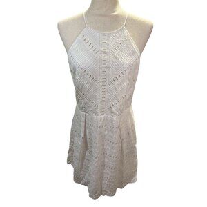 LOFT White Eyelet Embroidered Halter Fit Flare Lined Bridal Dress 10 Cottagecore